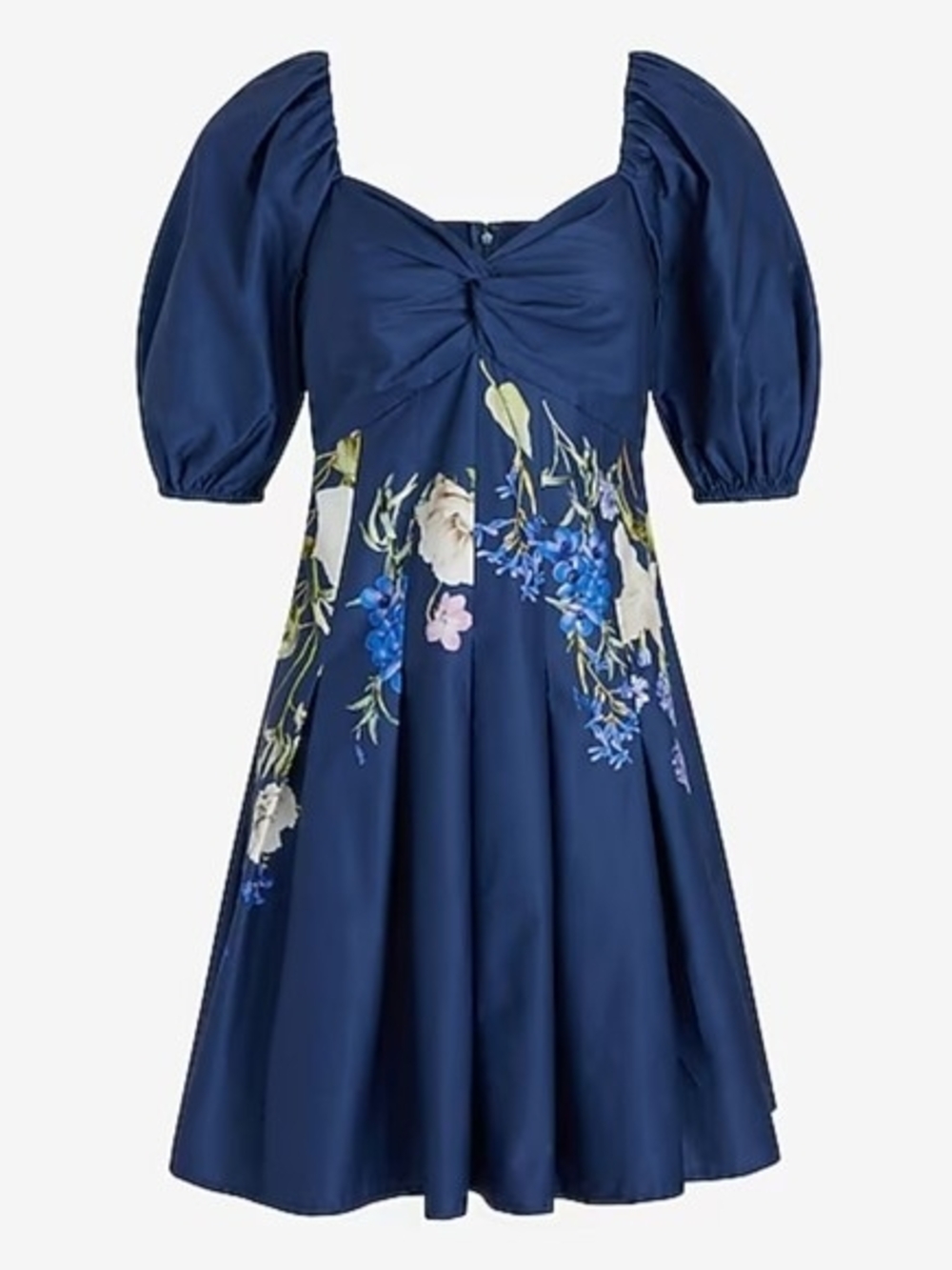 Express Navy Floral Puff-Sleeve Mini Dress with Puff Sleeves